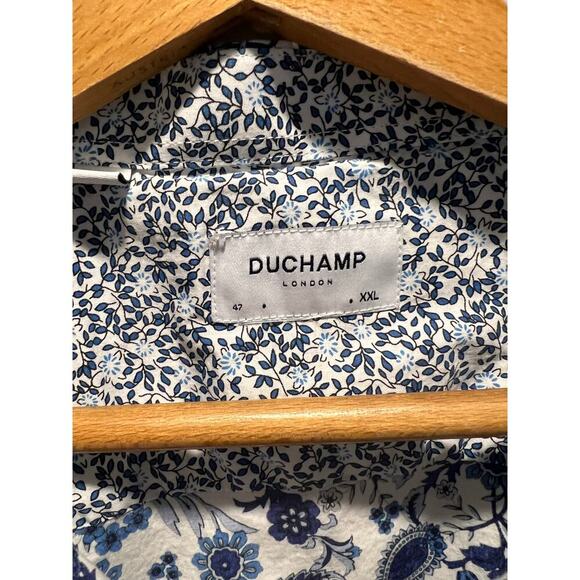 Duchamp London Shirt Mens XXL Button Up Down Flip Cuff Blue White Paisley - Picture 2 of 6